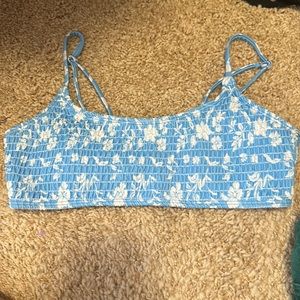 light blue and white flowered bikini top